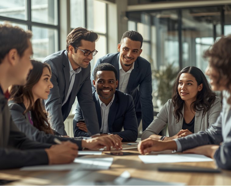 A team working together on a shared plan