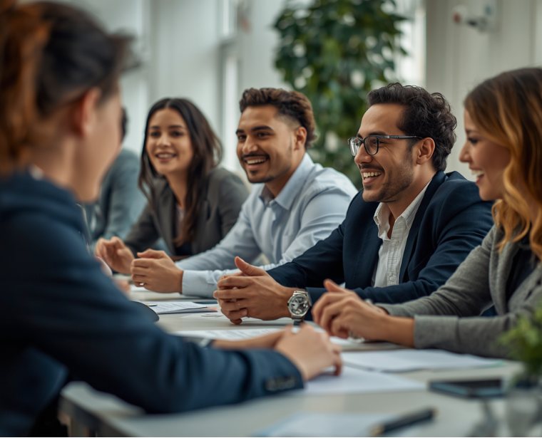 Colleagues collaborating around a table
